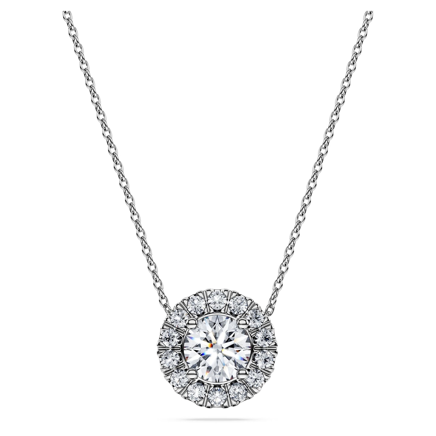 Collana Swarovski Pendente solitario halo Eternity Diamanti creati in laboratorio 1 ct tw, Taglio Round, Oro bianco 18 K