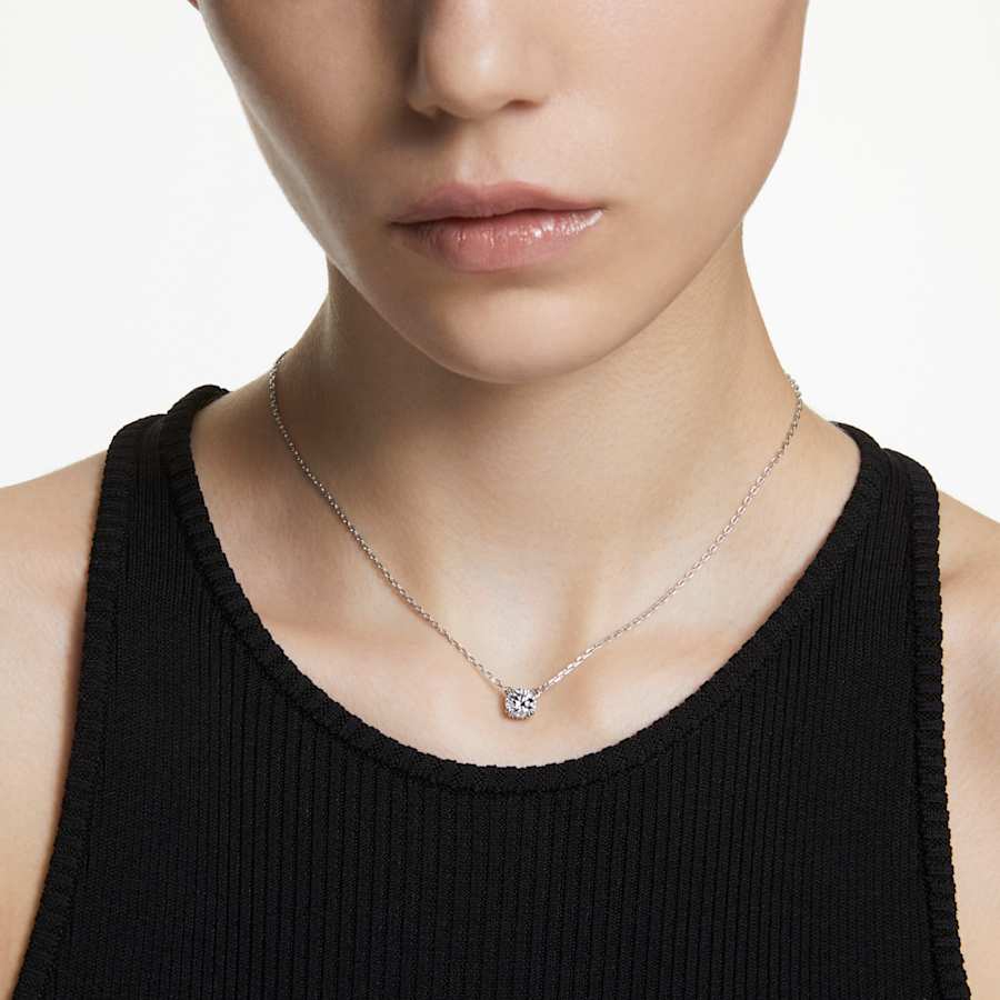 Collana Swarovski Stilla Pendente Taglio Round, Bianco, Placcato rodio
