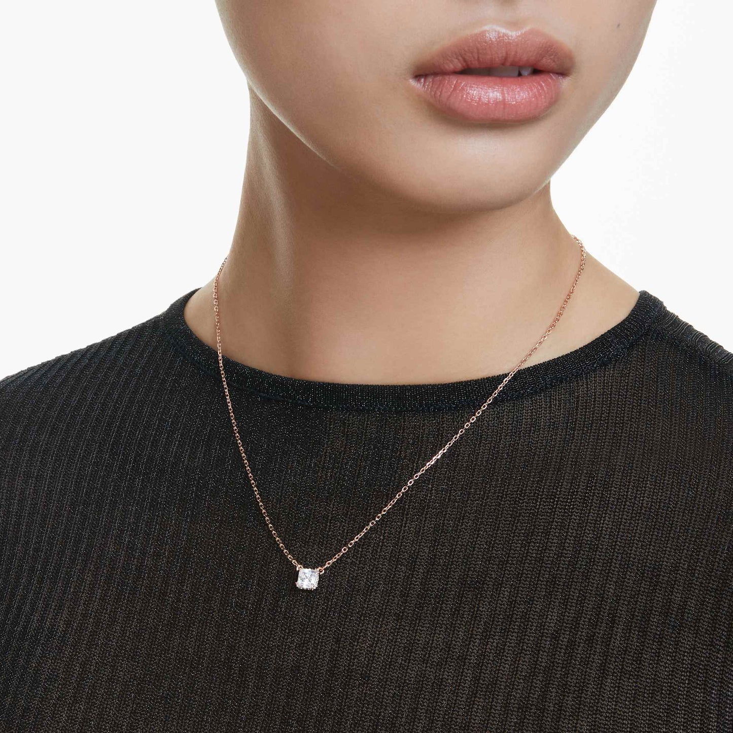 Collana Swarovski Pendente Stilla Attract Taglio squadrato, Bianco, Placcato color oro rosa