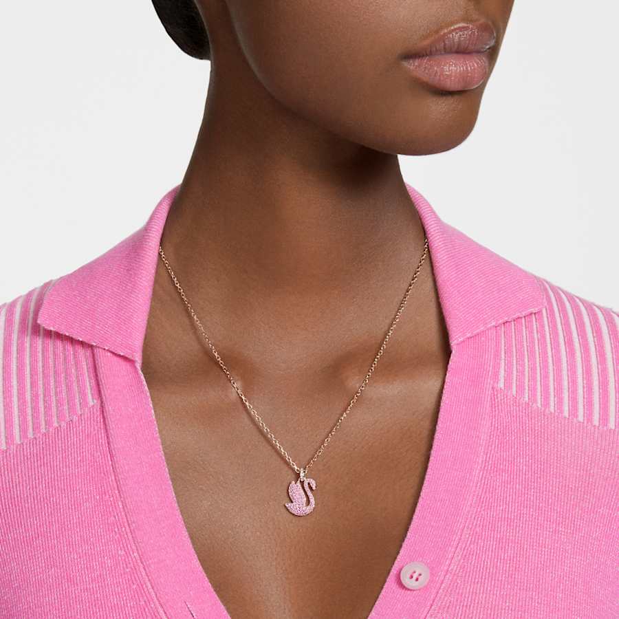 Collana Swarovski Swan Cigno, Medio, Rosa, Placcato color oro rosa