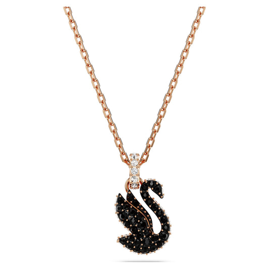 Collana Swarovski Pendente Swan Cigno, Piccolo, Nero, Placcato color oro rosa