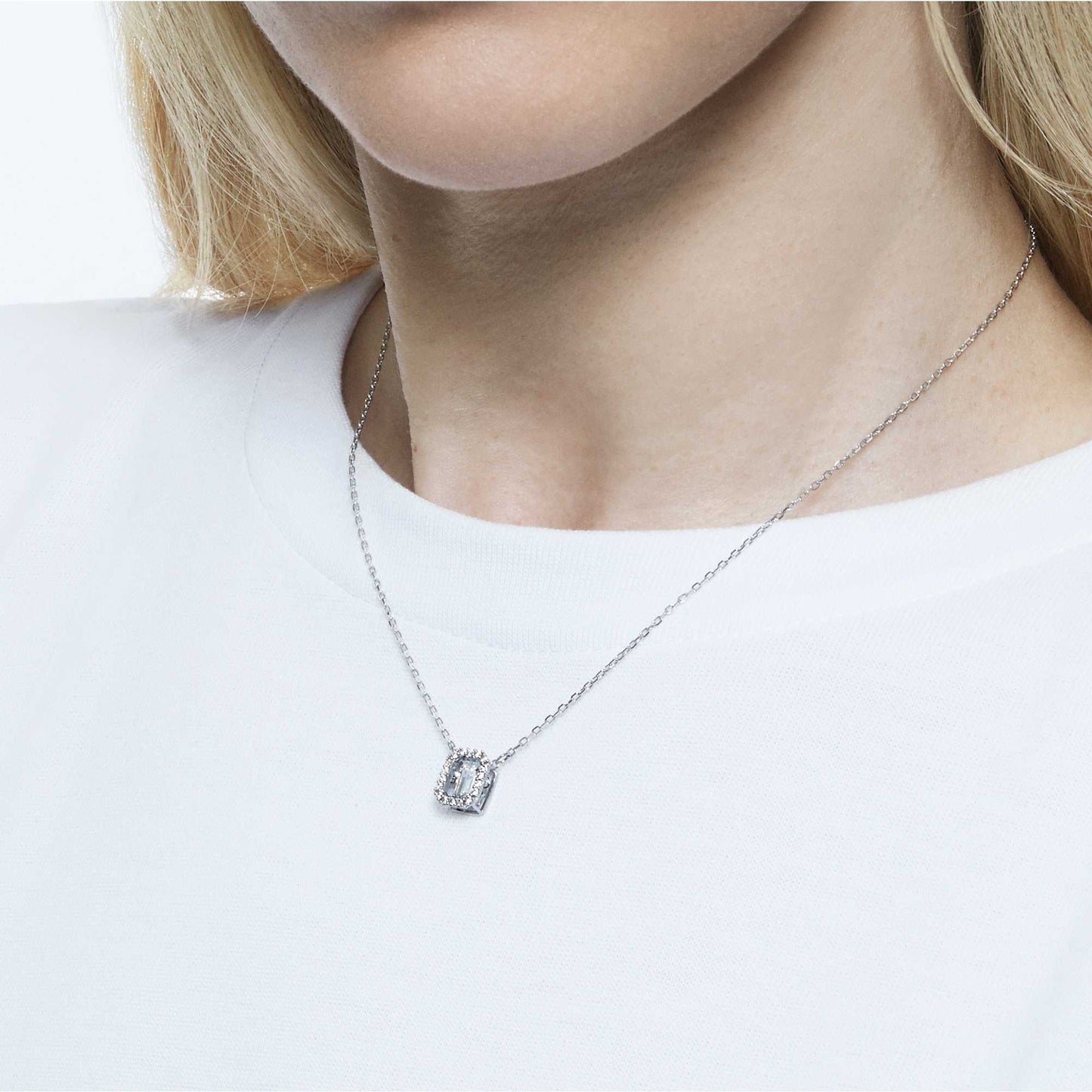 Collana Swarovski Pendente Una Taglio ottagonale, Bianco, Placcato rodio