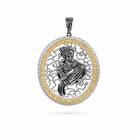 Charm Gerardo Sacco Mito-Zodiaco Ovale Argento Con Acquario Cubic Zirconia