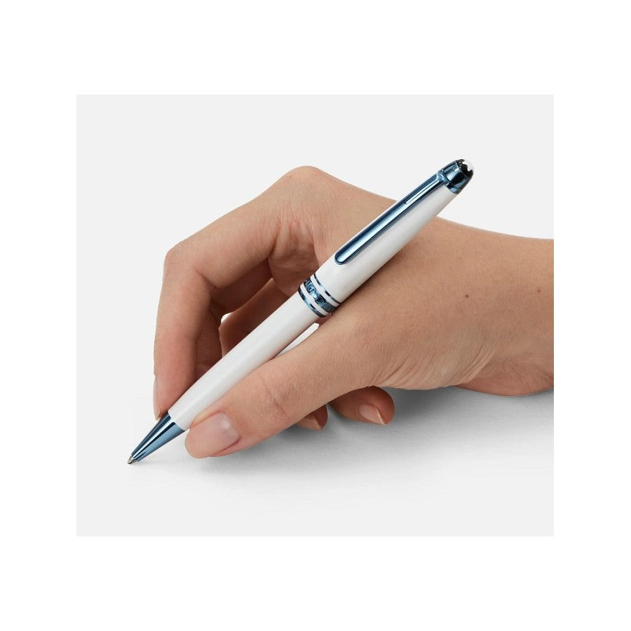 Penna Roller Montblanc Meisterstuck Glacier Resina Bianca Finiture Azzurro