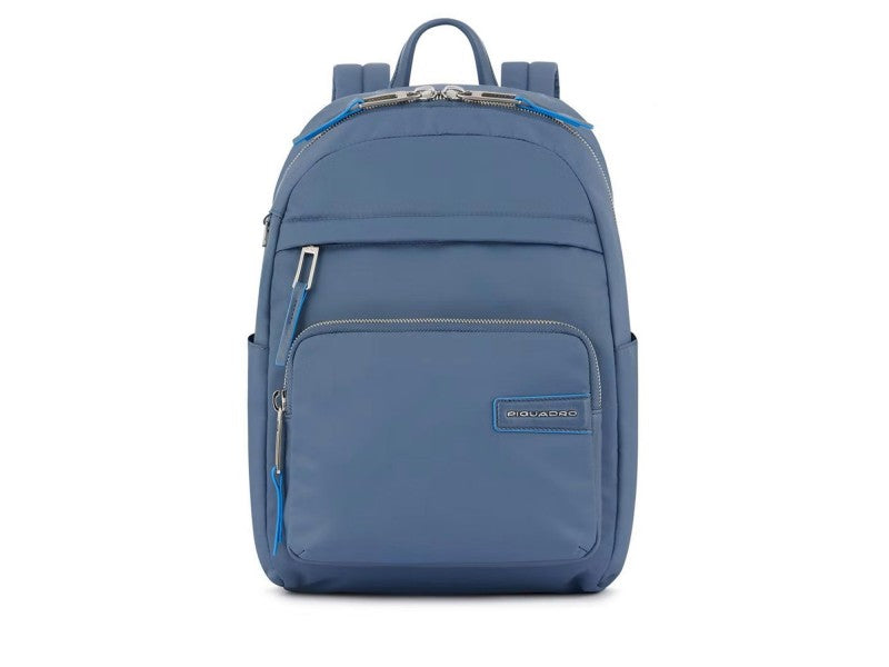 Zaini Piquadro Zaino Porta Pc Ipad In Nylon Inserto Pelle Azzurra