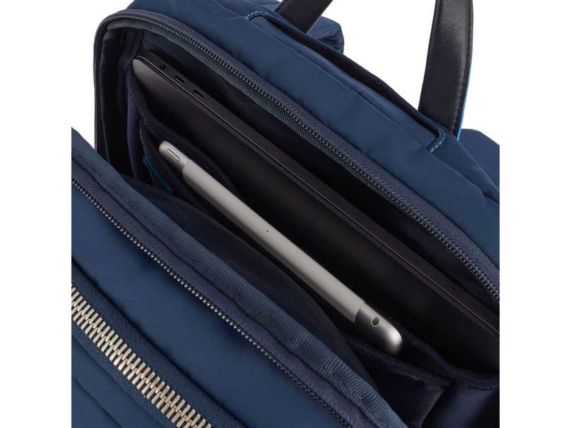 Zaini Piquadro Zaino Porta Pc Ipad In Nylon Inserto Pelle Blu