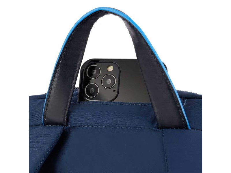 Zaini Piquadro Zaino Porta Pc Ipad In Nylon Inserto Pelle Blu