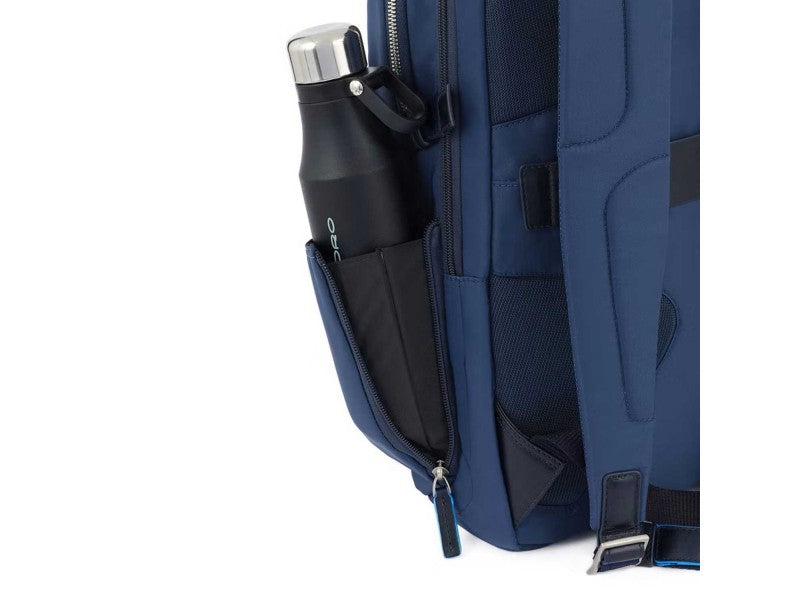 Zaini Piquadro Zaino Porta Pc Ipad In Nylon Inserto Pelle Blu