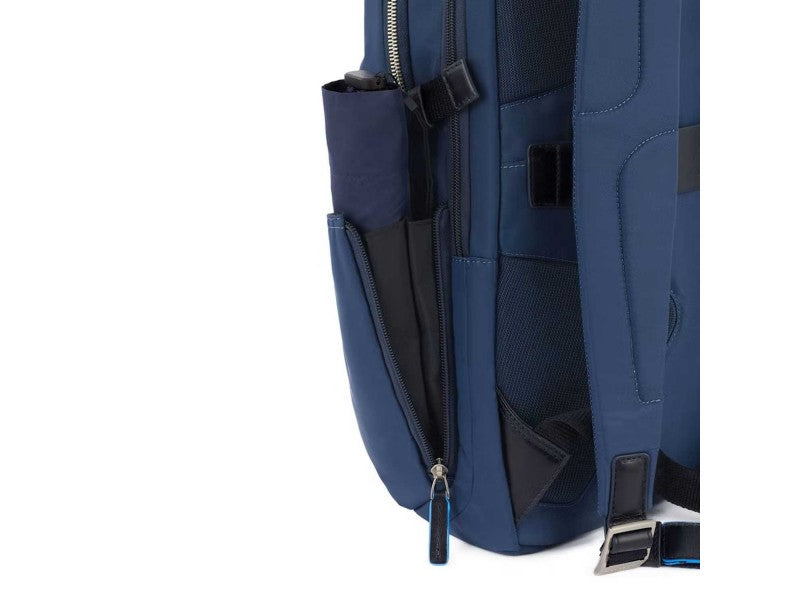 Zaini Piquadro Zaino Porta Pc Ipad In Nylon Inserto Pelle Blu