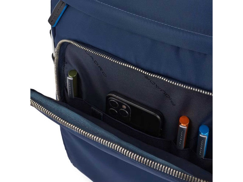 Zaini Piquadro Zaino Porta Pc Ipad In Nylon Inserto Pelle Blu