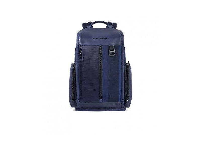 Zaini Piquadro Zaino Porta Pc Ipad Doppio Scomparto Tessuto Blu Inserti Pelle