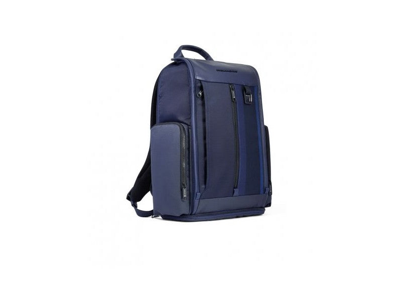 Zaini Piquadro Zaino Porta Pc Ipad Doppio Scomparto Tessuto Blu Inserti Pelle