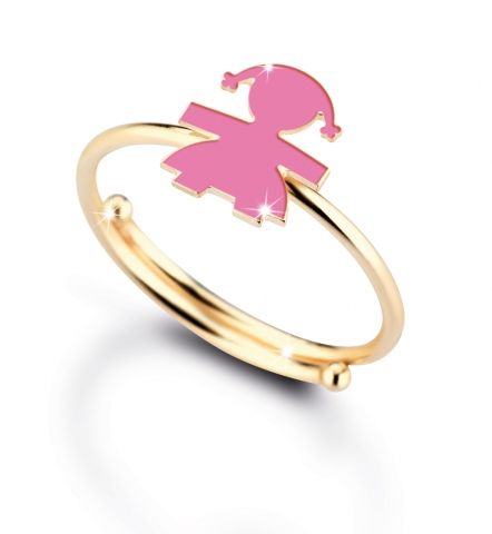 Anello Lebebé Prime Gioie Bimba Oro Giallo 9 Kt e Smalto Rosa