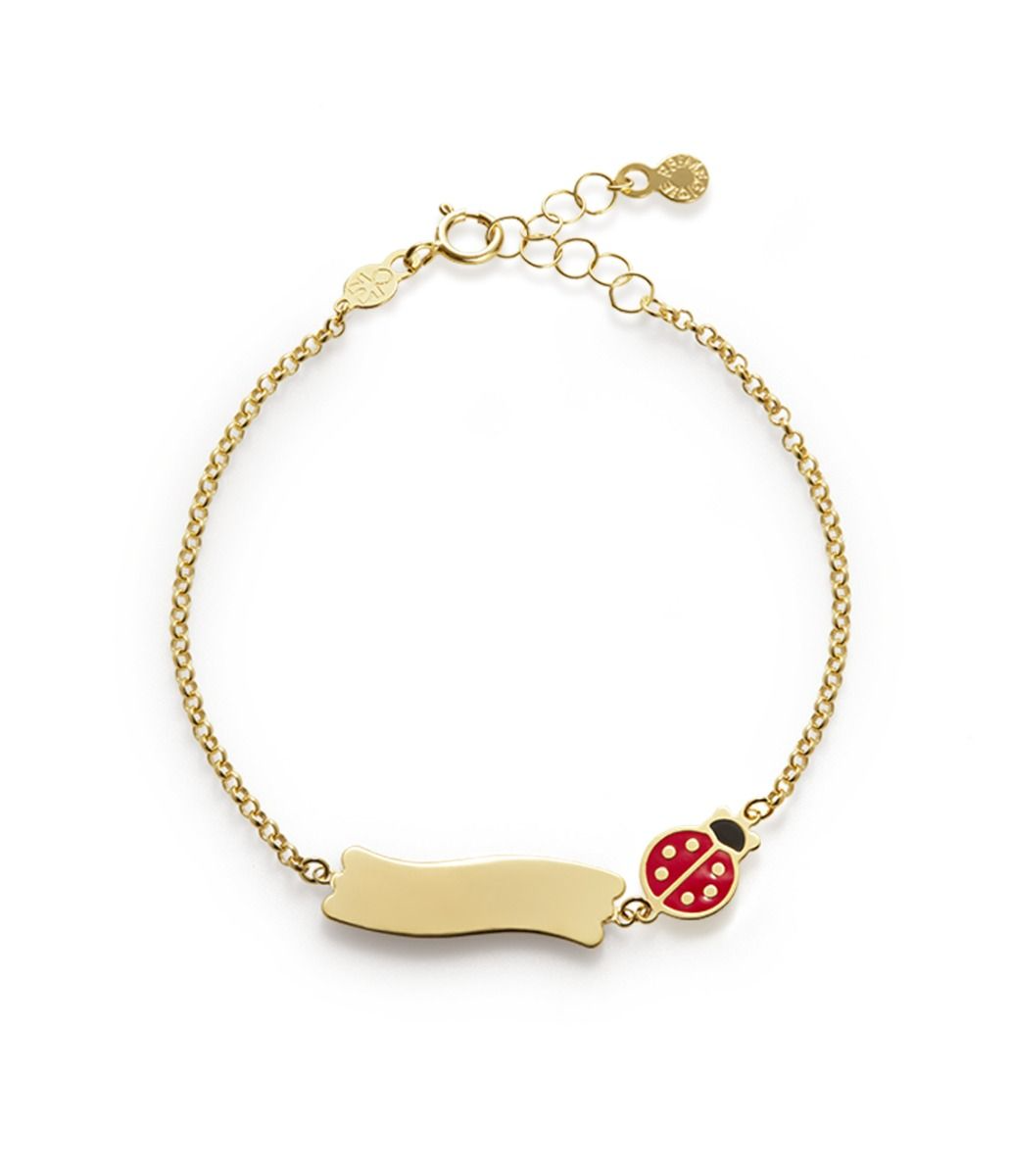 Bracciale Lebebé Prime Gioie Fortuna Oro Giallo 9 Kt Targhetta E Coccinella Smalto Rosso/Nero