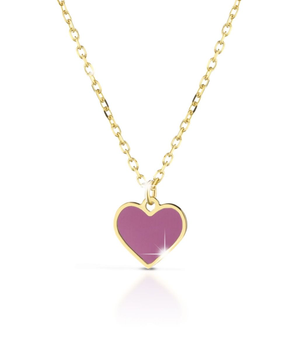 Collana Lebebé Prime Gioie Fortuna Oro Giallo 9 Kt Pendente Cuore Smalto Rosa
