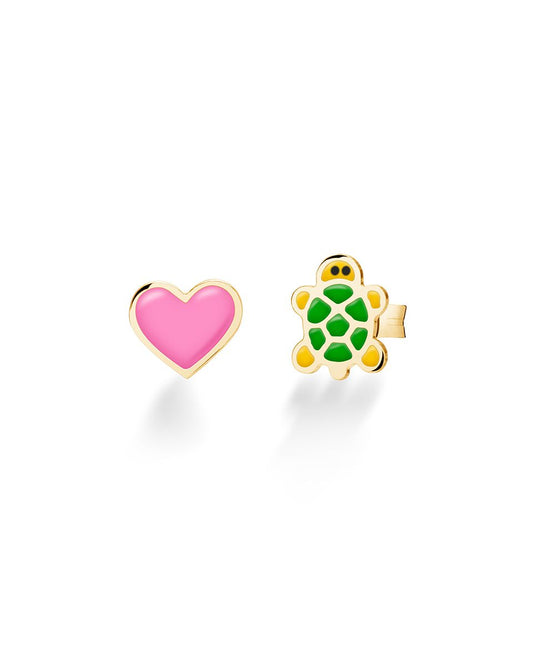 Orecchini Lebebé Prime Gioie Lobo Cuore Tartaruga Oro Giallo 9 Kt