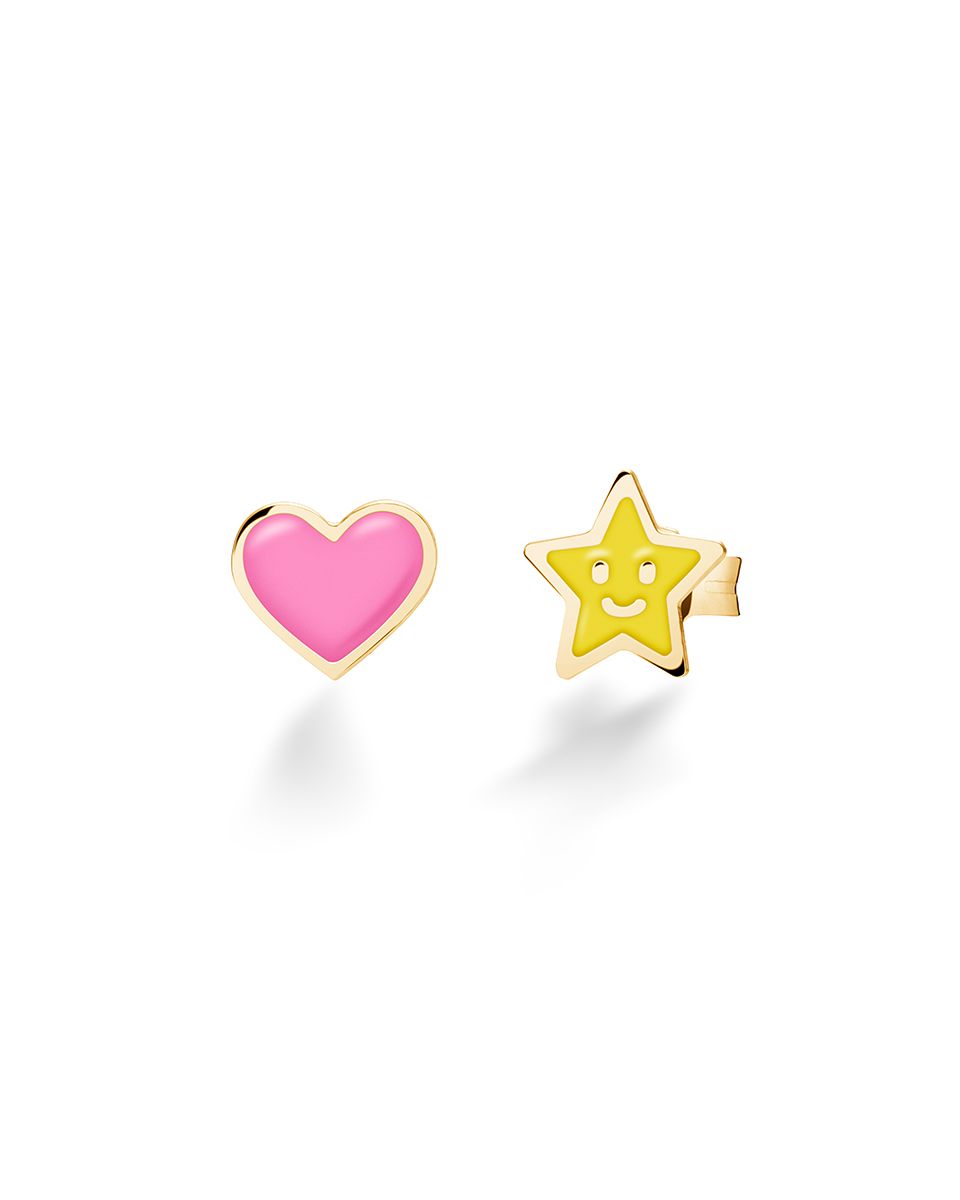 Orecchini Lobo Lebebé Prime Gioie Stella e Cuore Oro Giallo 9 Kt