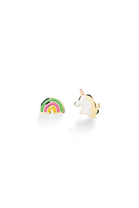 Orecchini Lebebé Prime Gioie Lobo Unicorno Arcobaleno Colorato 9 Kt