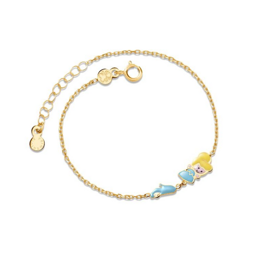 Bracciale Lebebé Prime Gioie Fiabe Oro Giallo 9 Kt Cenerentola Smalto Azzurro/Giallo e Scarpetta
