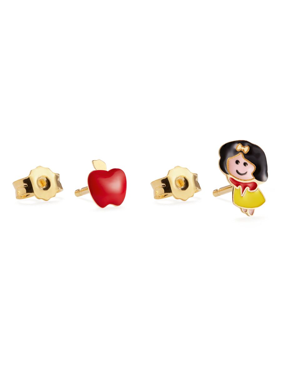 Orecchini Lebebé Prime Gioie Fiabe Lobo Oro Giallo 9 Kt Biancaneve Mela Smaltati