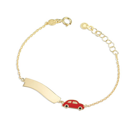 Bracciale Lebebé Prime Gioie Toys Oro Giallo 9 Kt Targhetta e Macchinina Smalto Rosso