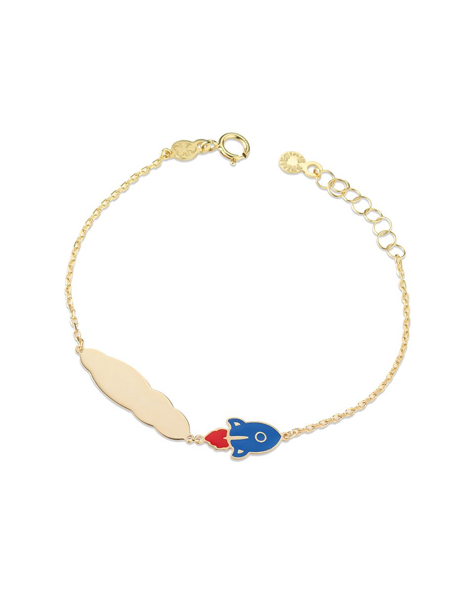 Bracciale leBebé PrimeGioie Toys Oro 9 Kt Nuvola Razzo Smalto Blu/Rosso