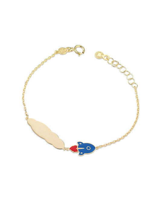 Bracciale Lebebé Prime Gioie Toys Oro Giallo 9 Kt Nuvola e Razzo Smalto Blu/Rosso