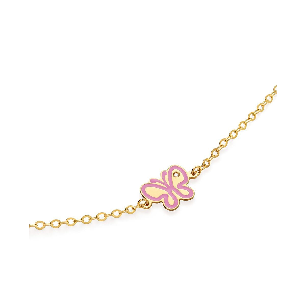 Bracciale Lebebé Prime Gioie Lucciole Oro Giallo 9 Kt Farfalla Smalto Rosa + Diamantino