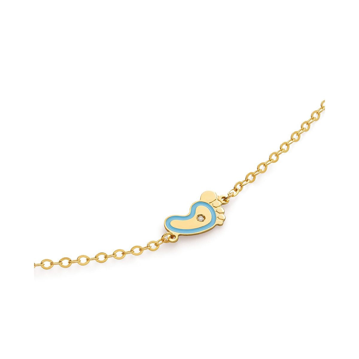 Bracciale Lebebé Prime Gioie Lucciole Oro Giallo 9 Kt Piedino Smalto Azzurro + Diamantino