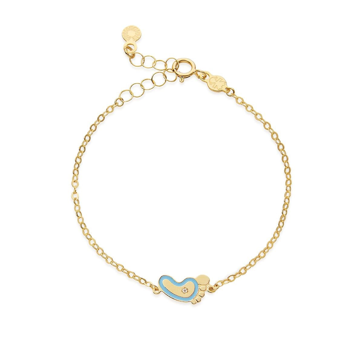 Bracciale Lebebé Prime Gioie Lucciole Oro Giallo 9 Kt Piedino Smalto Azzurro + Diamantino