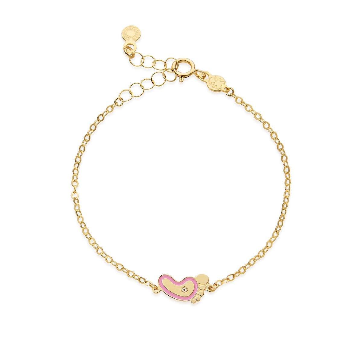 Bracciale Lebebé Prime Gioie Lucciole Oro Giallo 9 Kt Piedino Smalto Rosa + Diamantino