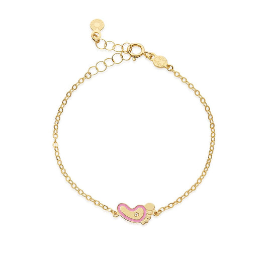 Bracciale Lebebé Prime Gioie Lucciole Oro Giallo 9 Kt Piedino Smalto Rosa + Diamantino