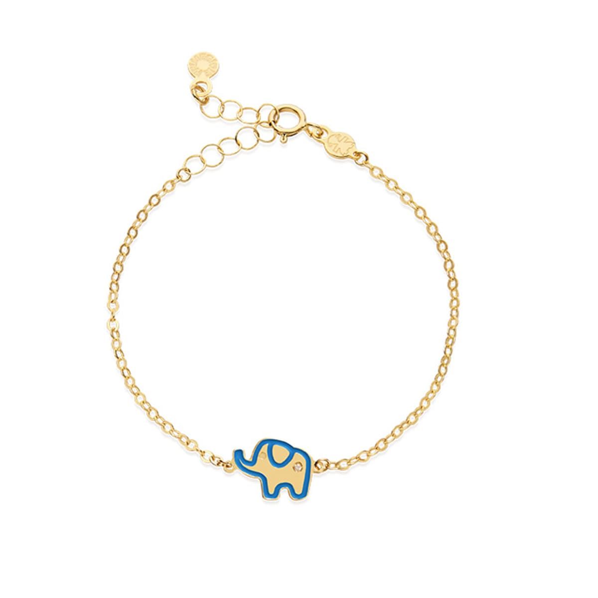 Bracciale Lebebé Prime Gioie Lucciole Oro Giallo 9 Kt Elefante Smalto Blu + Diamantino