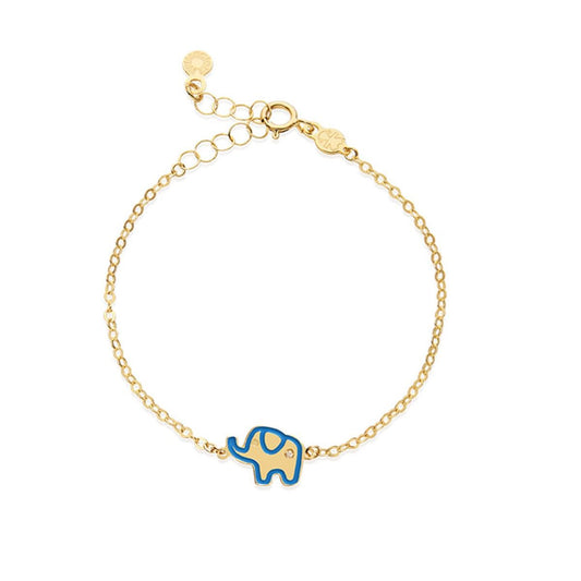 Bracciale Lebebé Prime Gioie Lucciole Oro Giallo 9 Kt Elefante Smalto Blu + Diamantino