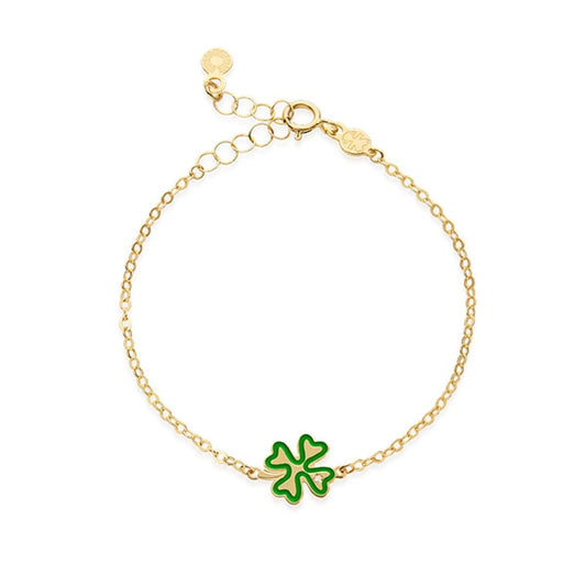 Bracciale Lebebé Prime Gioie Lucciole Oro Giallo 9 Kt Quadrifoglio Smalto Verde + Diamantino