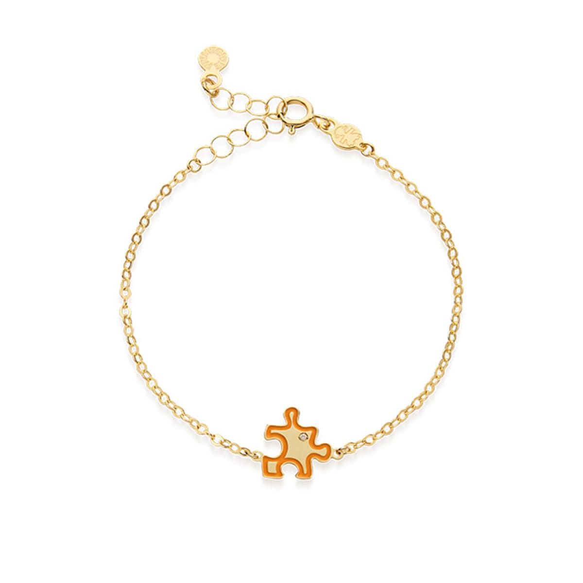 Bracciale Lebebé Prime Gioie Lucciole Oro Giallo 9 Kt Puzzle Smalto Arancione + Diamantino