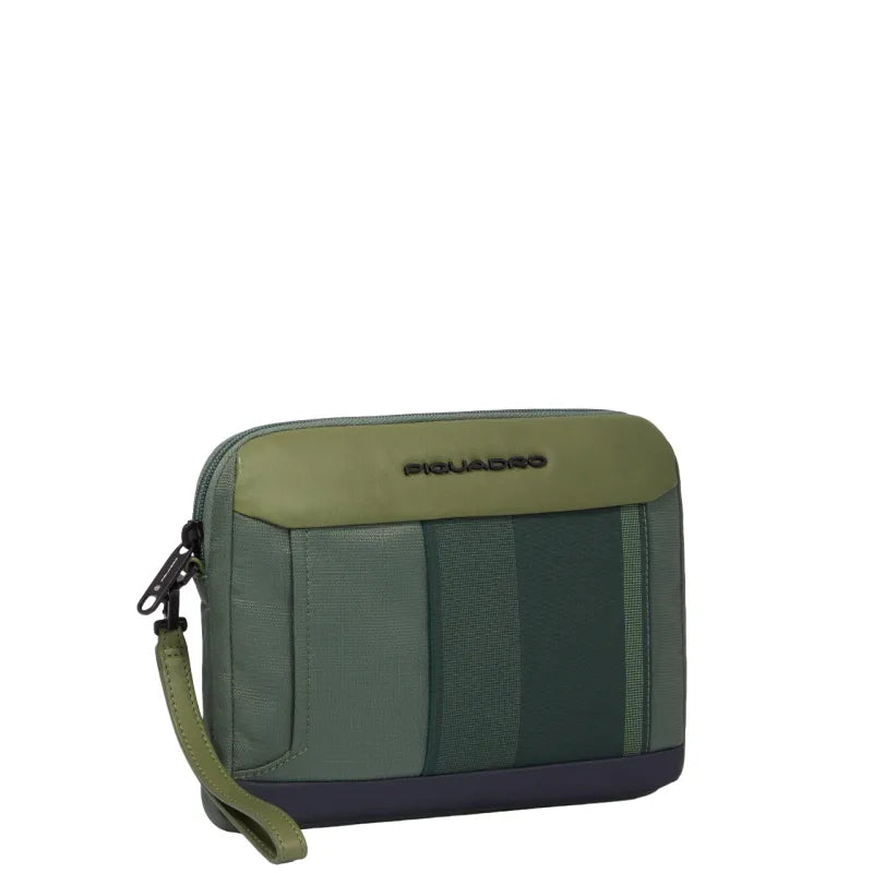 Pochette Piquadro Uomo Da Polso Porta Ipad Tessuto Inserti Pelle Verde