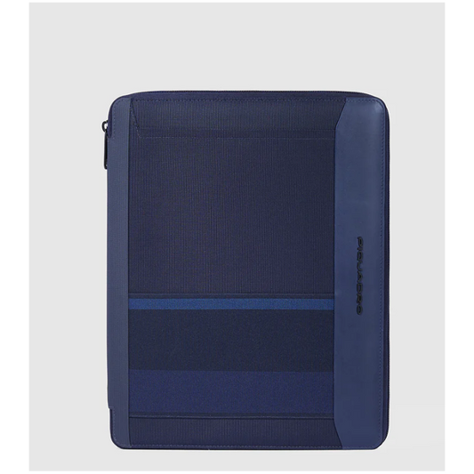 Portablocchi Piquadro Portablocco A4 Porta Ipad Portapenne Tessuto Inserti Pelle Blu
