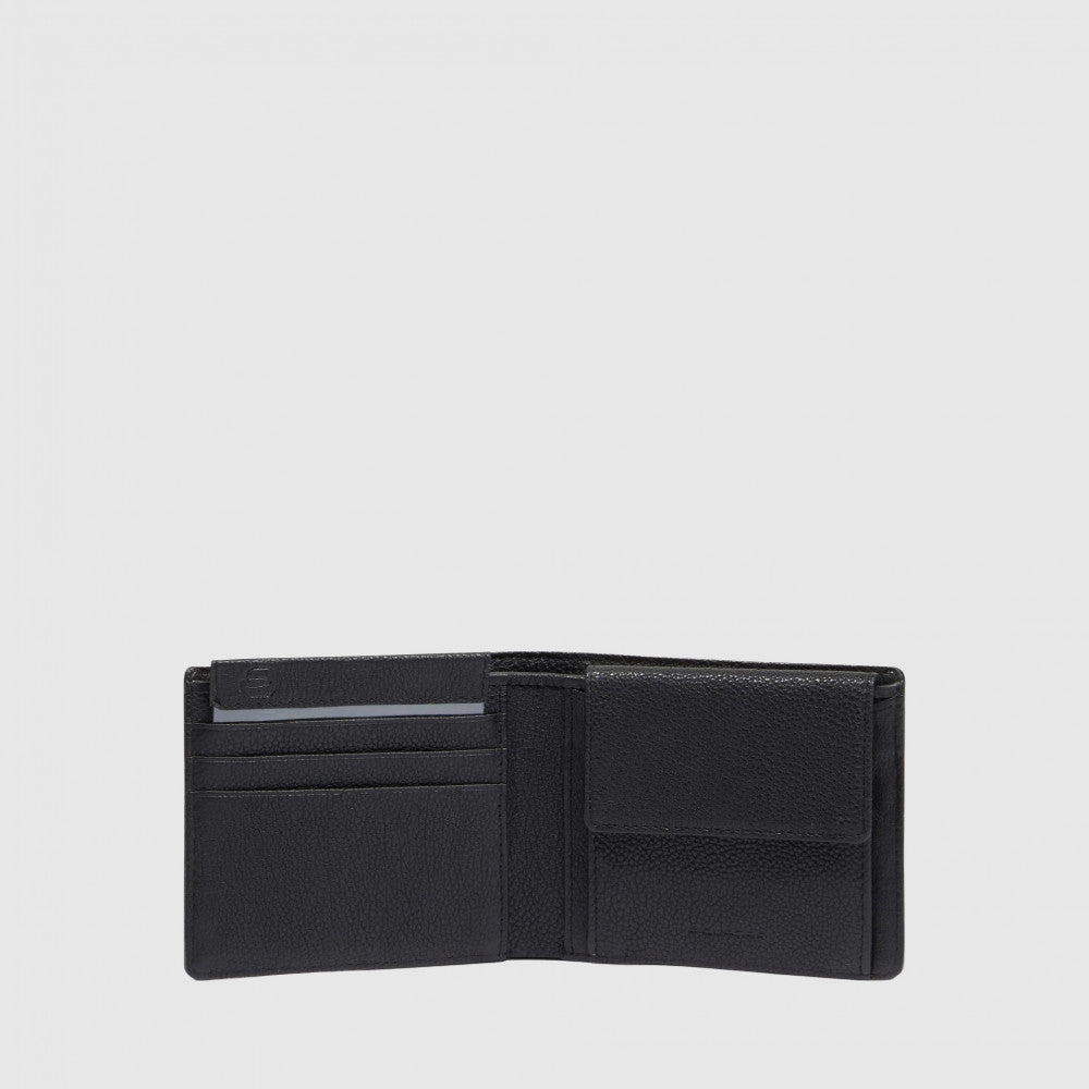 Portafogli Piquadro Portafoglio Uomo Portamonete Tessuto Inserti Pelle Nera