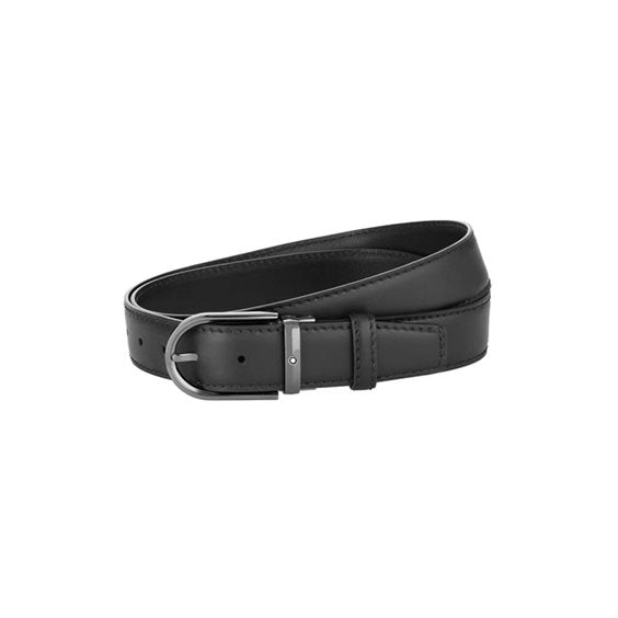 Cinture Montblanc Belt-Horseshoe Shiny Cintura Pelle Nera Fibbia Ovale