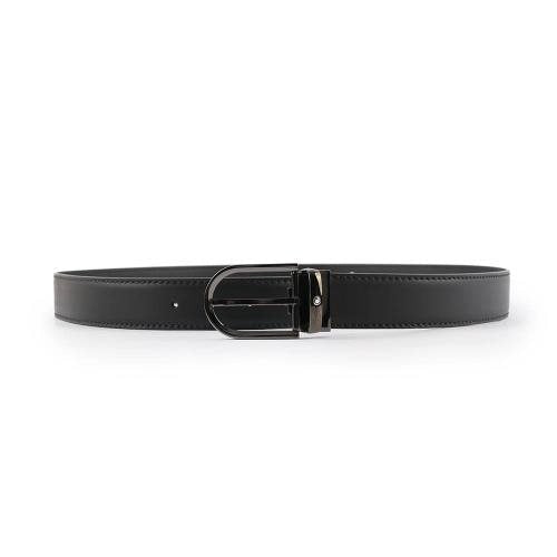 Cinture Montblanc Belt-Horseshoe Shiny Cintura Pelle Nera Fibbia Ovale