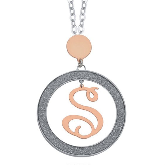 Collana Boccadamo Mediterranea Bronzo Argentato Pendente Tondo Argentato/Glitter Lettera S