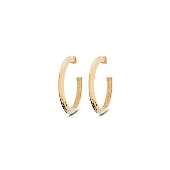 Orecchini Semicerchio Etrusca Gioielli Lega Golden Placcata Oro 18 Kt Finitura Martellata