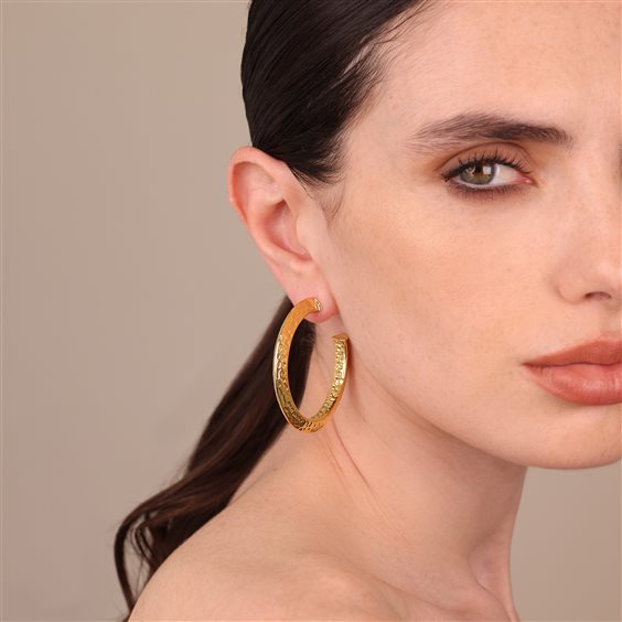 Orecchini Semicerchio Etrusca Gioielli Lega Golden Placcata Oro 18 Kt Finitura Martellata