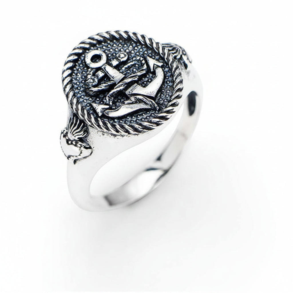 Anello Uomo Amen Sacro Cuore Argento Brunito Con Ancora - Misura 20