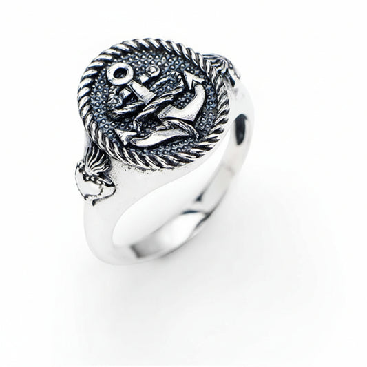 Anello Uomo Amen Sacro Cuore Argento Brunito Con Ancora - Misura 20
