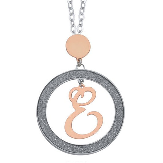 Collana Boccadamo Mediterranea Bronzo Argentato Pendente Tondo Argentato/Glitter Lettera E