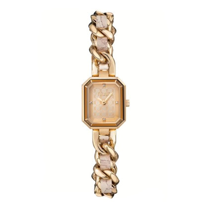 Orologio Alviero Martini 1A Classe Pigalle Lady Ottagonale 23X26 Mm Pvd Oro Braccialato Inserto In Pelle Stampa Geo