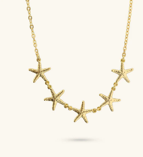 Collana Girocollo Etrusca Gioielli Lega Golden Placcata Oro 18 Kt 5 Stelle Marine Martellate