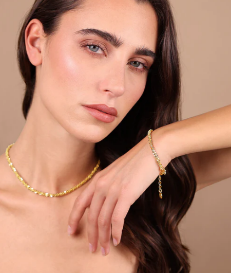 Bracciale Etrusca Gioielli Lega Golden Placcata Oro 18 Kt Maglia Margherita Diamantata
